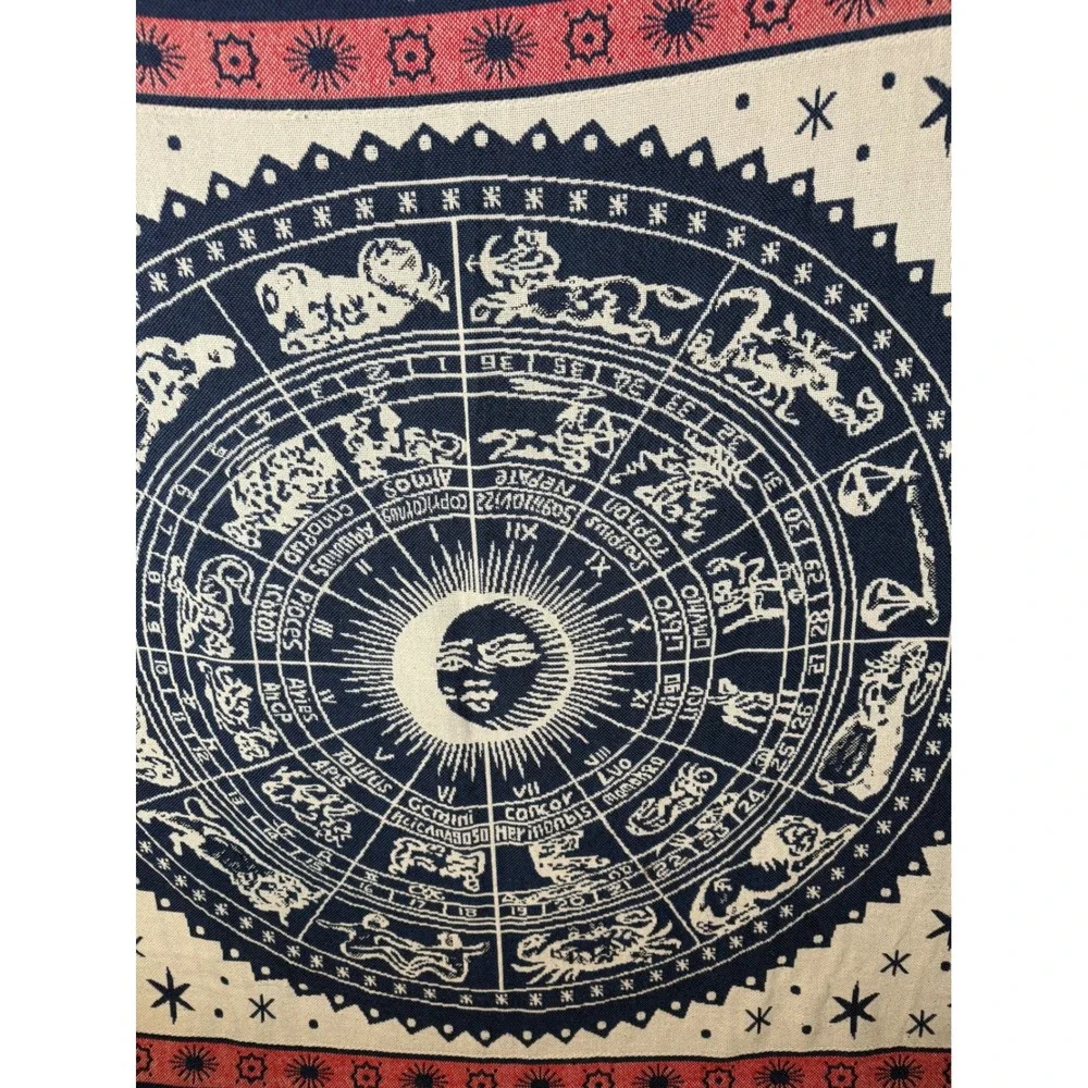 Zodiac Celestial Woven Tapestry Throw Blanket Sun Moon Astrology Navy 50x64
